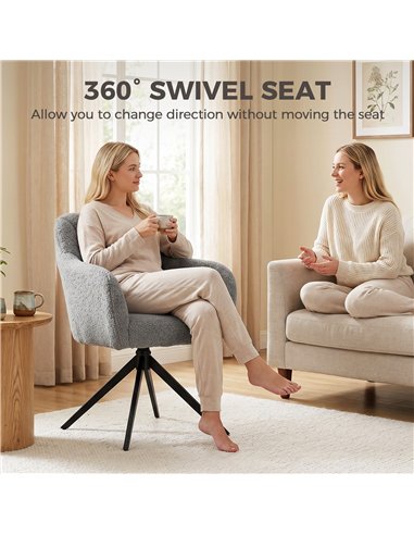 HOMCOM 360 Degree Swivel Accent Chair, Snow Flannel Armchair, Grey