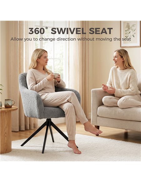HOMCOM 360 Degree Swivel Accent Chair, Snow Flannel Armchair, Grey - pic 190422 | FastDaddyshop