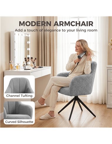 HOMCOM 360 Degree Swivel Accent Chair, Snow Flannel Armchair, Grey