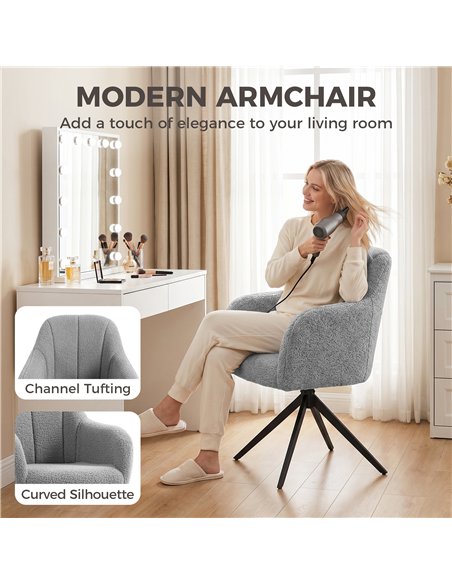 HOMCOM 360 Degree Swivel Accent Chair, Snow Flannel Armchair, Grey - pic 190423 | FastDaddyshop