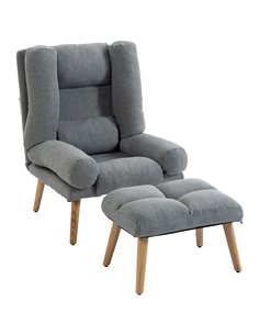 HOMCOM Recliner Chair with Footstool, Recliner Armchair with Adjustable Backrest, Thick Cushion and Wooden Legs, Grey