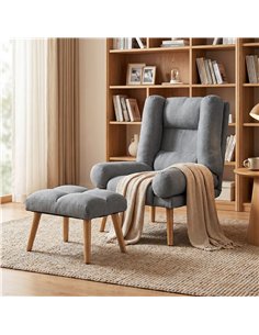 HOMCOM Recliner Chair with Footstool, Recliner Armchair with Adjustable Backrest, Thick Cushion and Wooden Legs, Grey 2