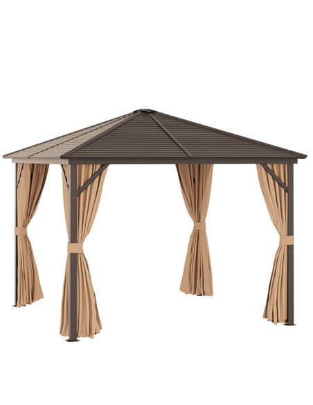 Outsunny 3x3M Aluminium Hardtop Gazebo with Mesh Curtains & Side Walls, Brown - pic 19043 | FastDaddyshop