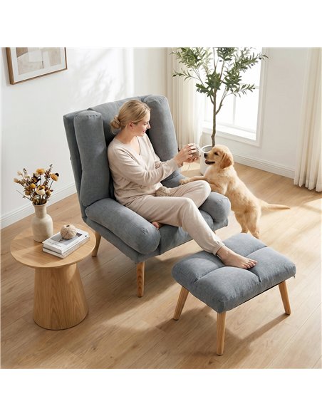 HOMCOM Recliner Chair with Footstool, Recliner Armchair with Adjustable Backrest, Thick Cushion and Wooden Legs, Grey - pic 190433 | FastDaddyshop