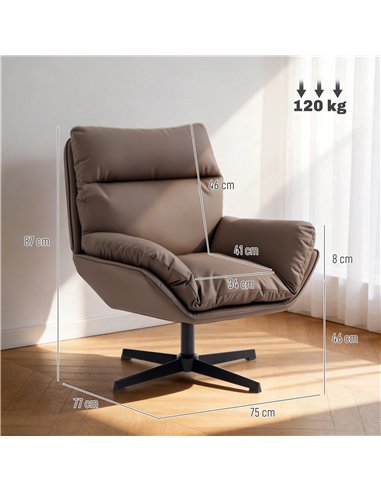 HOMCOM Accent Chair with 360 Swivel Armchair for Living Room with Padded Cushion Dark Brown