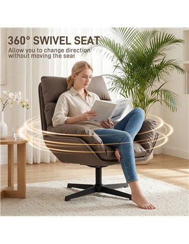 HOMCOM Accent Chair with 360 Swivel Armchair for Living Room with Padded Cushion Dark Brown