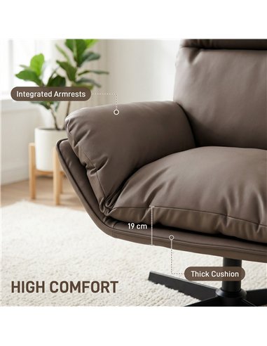 HOMCOM Accent Chair with 360 Swivel Armchair for Living Room with Padded Cushion Dark Brown