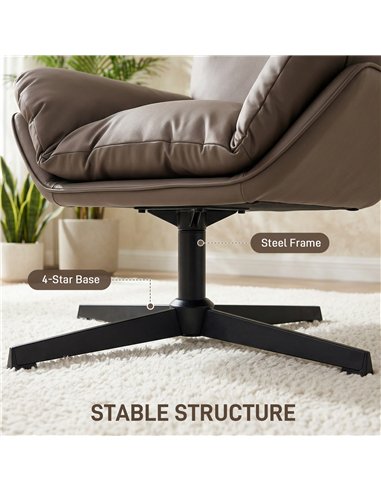 HOMCOM Accent Chair with 360 Swivel Armchair for Living Room with Padded Cushion Dark Brown