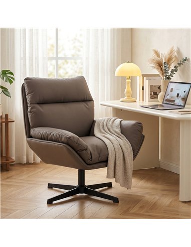 HOMCOM Accent Chair with 360 Swivel Armchair for Living Room with Padded Cushion Dark Brown
