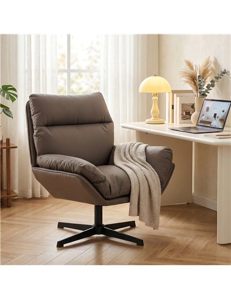 HOMCOM Accent Chair with 360 Swivel Armchair for Living Room with Padded Cushion Dark Brown - pic 190442 | FastDaddyshop