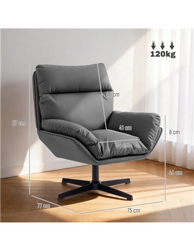 HOMCOM Accent Chair with 360 Swivel Armchair for Living Room with Padded Cushion Dark Grey