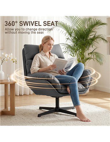 HOMCOM Accent Chair with 360 Swivel Armchair for Living Room with Padded Cushion Dark Grey
