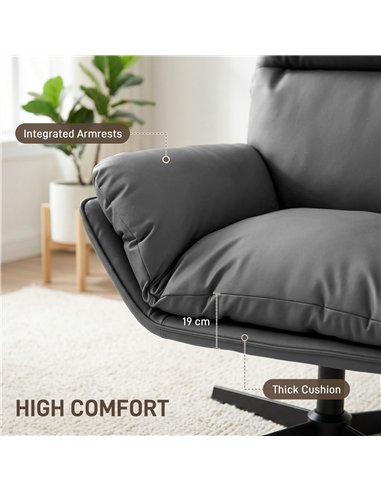 HOMCOM Accent Chair with 360 Swivel Armchair for Living Room with Padded Cushion Dark Grey