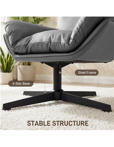 HOMCOM Accent Chair with 360 Swivel Armchair for Living Room with Padded Cushion Dark Grey