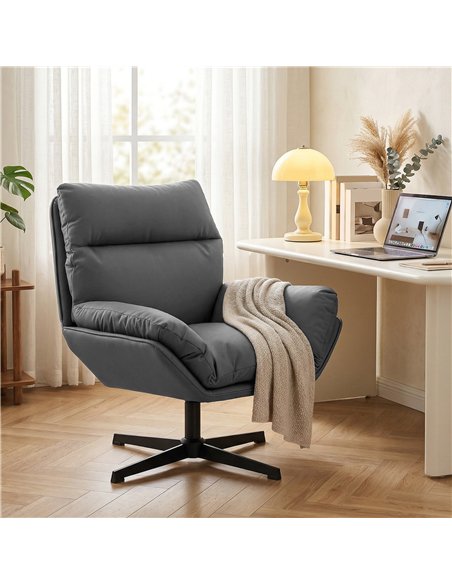 HOMCOM Accent Chair with 360 Swivel Armchair for Living Room with Padded Cushion Dark Grey - pic 190451 | FastDaddyshop