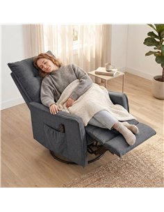 HOMCOM Recliner Armchair, Chenille Recliner Chair with Massage and Heat, 360° Swivel Rocking Manual Recliner, Dark Grey 2