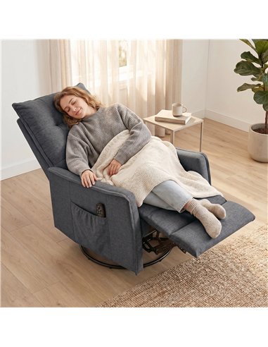 HOMCOM Recliner Armchair, Chenille Recliner Chair with Massage and Heat, 360° Swivel Rocking Manual Recliner, Dark Grey