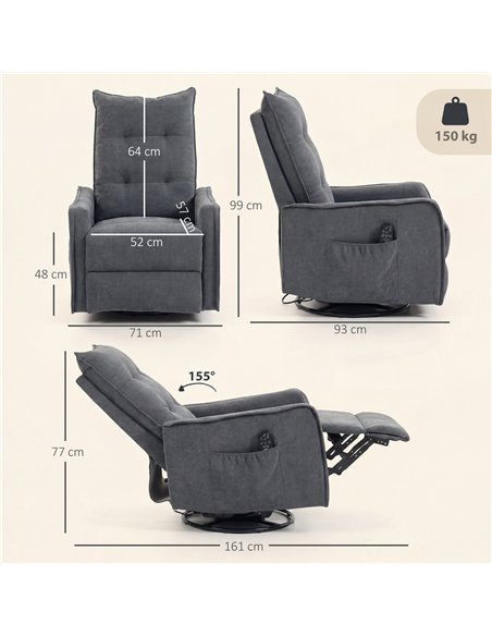 HOMCOM Recliner Armchair, Chenille Recliner Chair with Massage and Heat, 360° Swivel Rocking Manual Recliner, Dark Grey - pic 190455 | FastDaddyshop