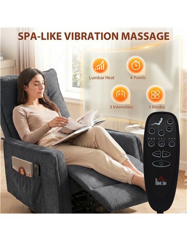 HOMCOM Recliner Armchair, Chenille Recliner Chair with Massage and Heat, 360° Swivel Rocking Manual Recliner, Dark Grey