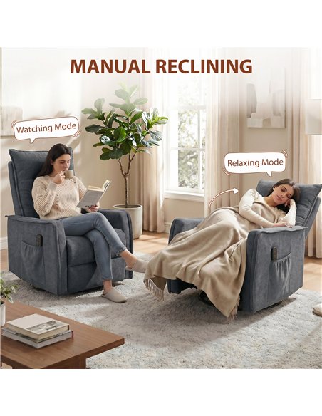 HOMCOM Recliner Armchair, Chenille Recliner Chair with Massage and Heat, 360° Swivel Rocking Manual Recliner, Dark Grey - pic 190457 | FastDaddyshop