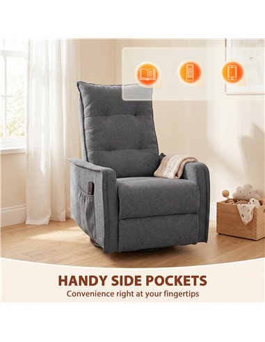 HOMCOM Recliner Armchair, Chenille Recliner Chair with Massage and Heat, 360° Swivel Rocking Manual Recliner, Dark Grey