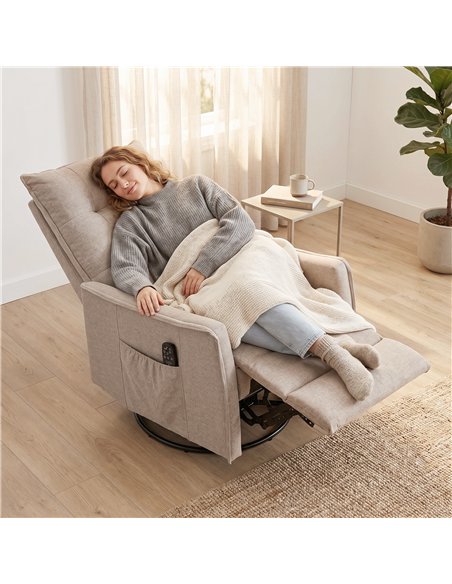 HOMCOM Recliner Armchair, Chenille Recliner Chair with Massage and Heat, 360° Swivel Rocking Manual Recliner, Brown - pic 190463 | FastDaddyshop