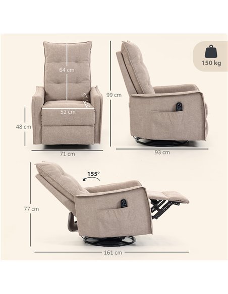 HOMCOM Recliner Armchair, Chenille Recliner Chair with Massage and Heat, 360° Swivel Rocking Manual Recliner, Brown - pic 190464 | FastDaddyshop