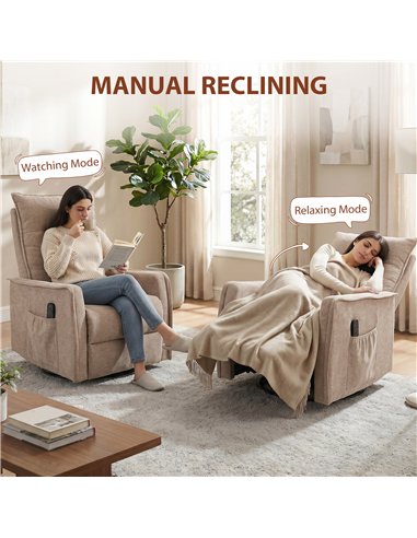 HOMCOM Recliner Armchair, Chenille Recliner Chair with Massage and Heat, 360° Swivel Rocking Manual Recliner, Brown