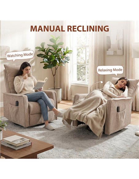 HOMCOM Recliner Armchair, Chenille Recliner Chair with Massage and Heat, 360° Swivel Rocking Manual Recliner, Brown - pic 190466 | FastDaddyshop
