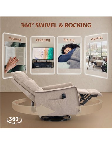 HOMCOM Recliner Armchair, Chenille Recliner Chair with Massage and Heat, 360° Swivel Rocking Manual Recliner, Brown