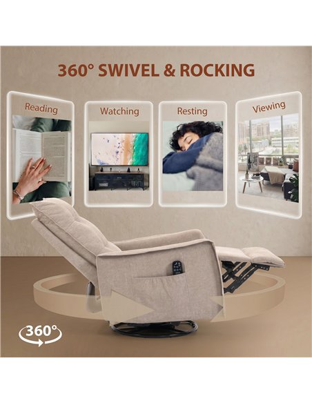 HOMCOM Recliner Armchair, Chenille Recliner Chair with Massage and Heat, 360° Swivel Rocking Manual Recliner, Brown - pic 190467 | FastDaddyshop