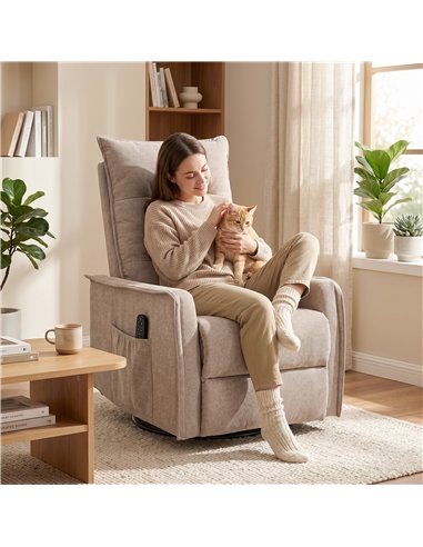 HOMCOM Recliner Armchair, Chenille Recliner Chair with Massage and Heat, 360° Swivel Rocking Manual Recliner, Brown
