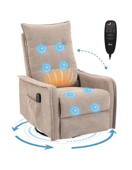 HOMCOM Recliner Armchair, Chenille Recliner Chair with Massage and Heat, 360° Swivel Rocking Manual Recliner, Brown - pic 190470 | FastDaddyshop