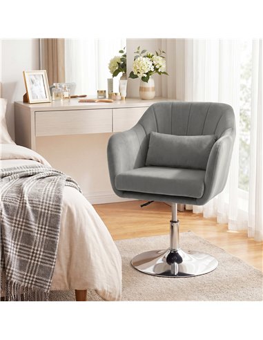 HOMCOM Retro Velvet Swivel Tub Chair with Steel Frame, Cushion Seat, Grey