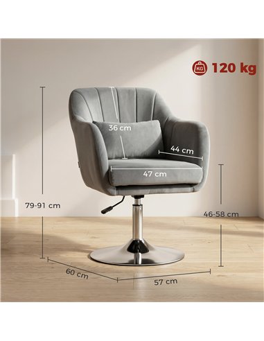 HOMCOM Retro Velvet Swivel Tub Chair with Steel Frame, Cushion Seat, Grey