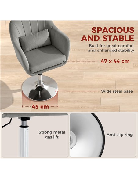 HOMCOM Retro Velvet Swivel Tub Chair with Steel Frame, Cushion Seat, Grey - pic 190475 | FastDaddyshop
