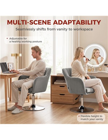 HOMCOM Retro Velvet Swivel Tub Chair with Steel Frame, Cushion Seat, Grey