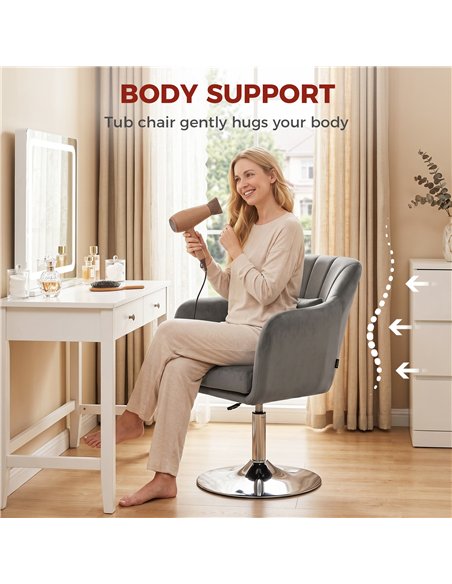 HOMCOM Retro Velvet Swivel Tub Chair with Steel Frame, Cushion Seat, Grey - pic 190477 | FastDaddyshop