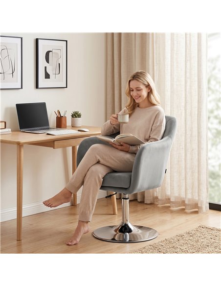 HOMCOM Retro Velvet Swivel Tub Chair with Steel Frame, Cushion Seat, Grey - pic 190479 | FastDaddyshop