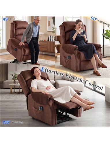 HOMCOM Power Lift Recliner with Vibration Massage and Heat, Lift Chair for Tall with Wood Grip, Pocket Spring, Brown