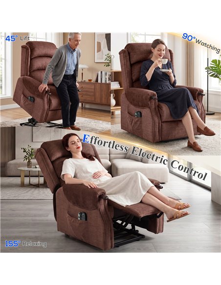 HOMCOM Power Lift Recliner with Vibration Massage and Heat, Lift Chair for Tall with Wood Grip, Pocket Spring, Brown - pic 190492 | FastDaddyshop