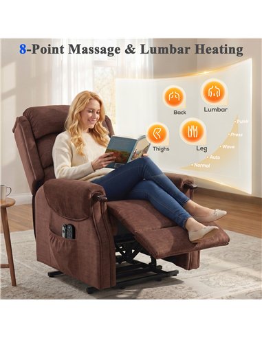 HOMCOM Power Lift Recliner with Vibration Massage and Heat, Lift Chair for Tall with Wood Grip, Pocket Spring, Brown