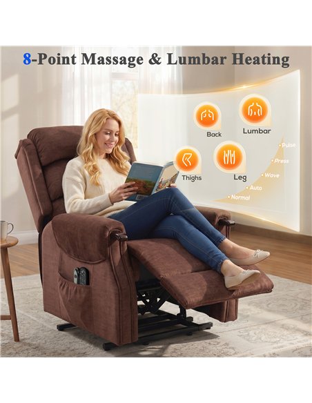 HOMCOM Power Lift Recliner with Vibration Massage and Heat, Lift Chair for Tall with Wood Grip, Pocket Spring, Brown - pic 190493 | FastDaddyshop