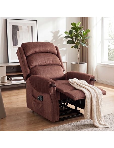 HOMCOM Power Lift Recliner with Vibration Massage and Heat, Lift Chair for Tall with Wood Grip, Pocket Spring, Brown - pic 190496 | FastDaddyshop