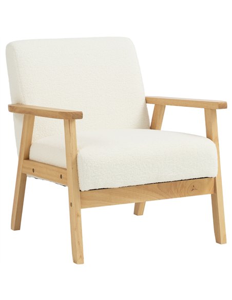 HOMCOM Modern Armchair, Sherpa Fleece Upholstered Accent Chair with Solid Wood Legs and Wide Seat, Cream White - pic 190498 | FastDaddyshop