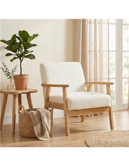 HOMCOM Modern Armchair, Sherpa Fleece Upholstered Accent Chair with Solid Wood Legs and Wide Seat, Cream White - pic 190505 | FastDaddyshop