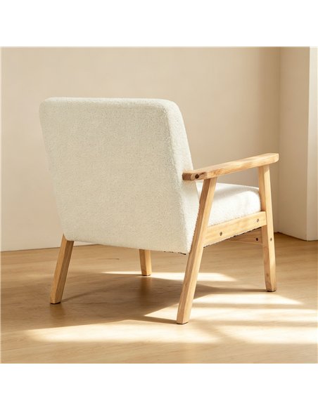 HOMCOM Modern Armchair, Sherpa Fleece Upholstered Accent Chair with Solid Wood Legs and Wide Seat, Cream White - pic 190506 | FastDaddyshop