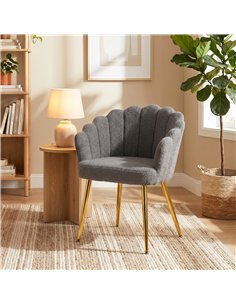 HOMCOM Lounge Chair Petal-Back Armchair Metal Metal Legs for Living Room Bedroom, Grey 2