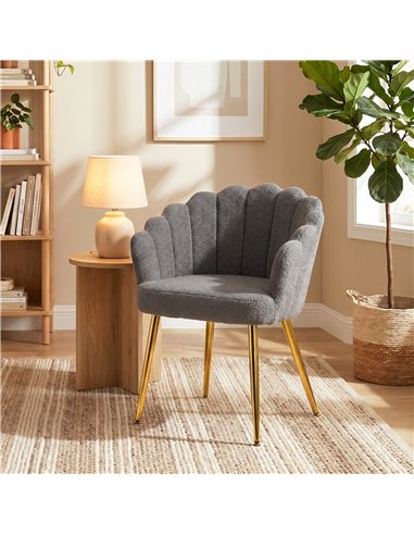 HOMCOM Lounge Chair Petal-Back Armchair Metal Metal Legs for Living Room Bedroom, Grey