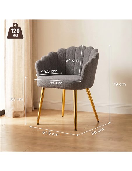 HOMCOM Lounge Chair Petal-Back Armchair Metal Metal Legs for Living Room Bedroom, Grey - pic 190509 | FastDaddyshop
